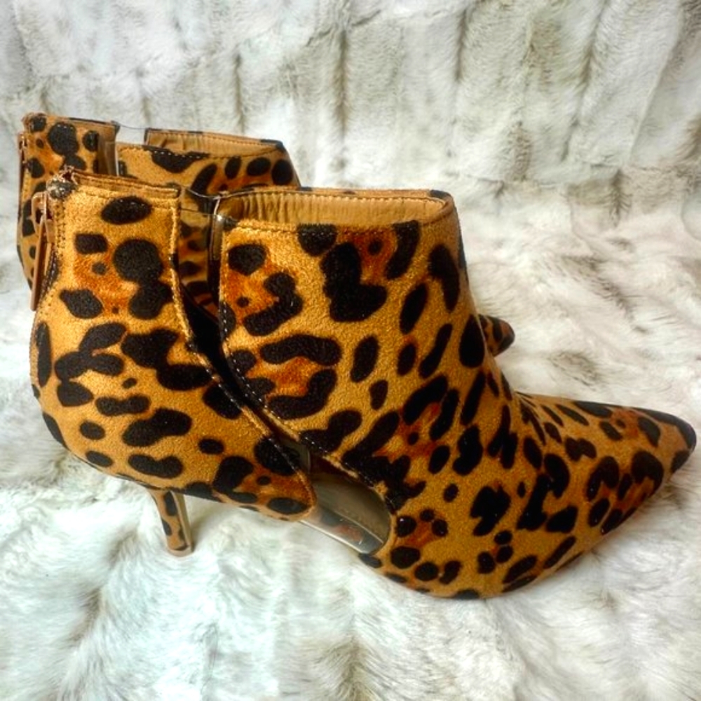 * Unilady Leopard 3" High Kitten Heel Ankle Booties